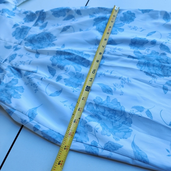 NWOT AW BRIDAL Dusty Blue White Peonies Satin Floral Mermaid Puff Sleeve Sz 0 - Picture 16 of 16